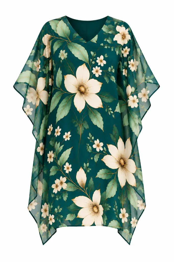 Teal Floral Chiffon Kaftan.webp