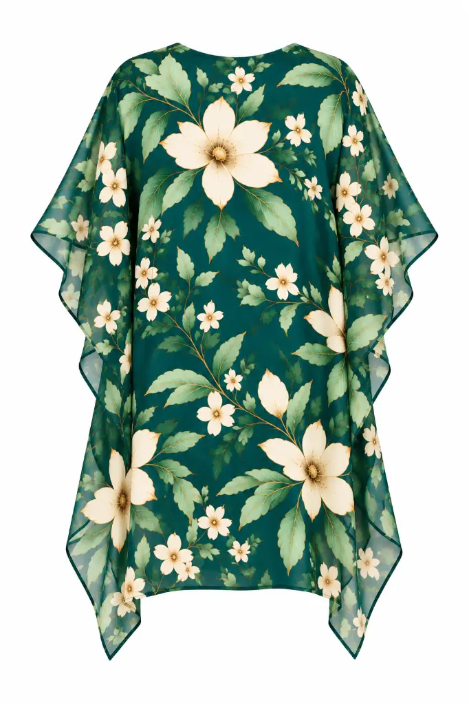 Emerald Floral Sheer Kaftan Back View.webp
