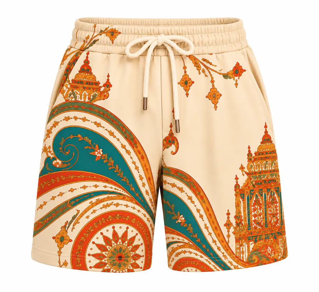 Ornate Paisley Print Shorts with Drawstring Waist.webp