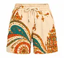 Ornate Paisley Print Shorts with Drawstring Waist.webp