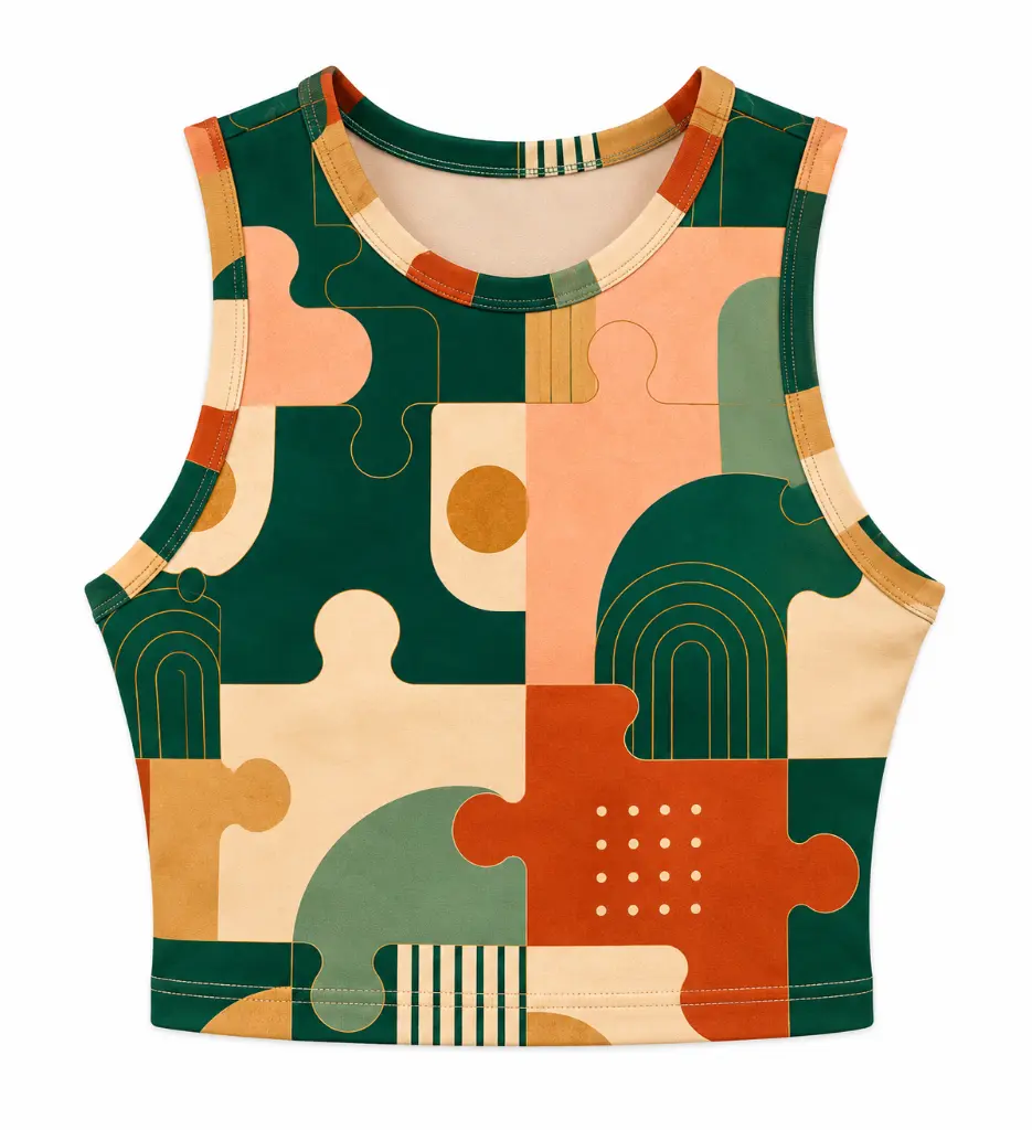 Retro Puzzle-Print Cropped Tank Top.webp