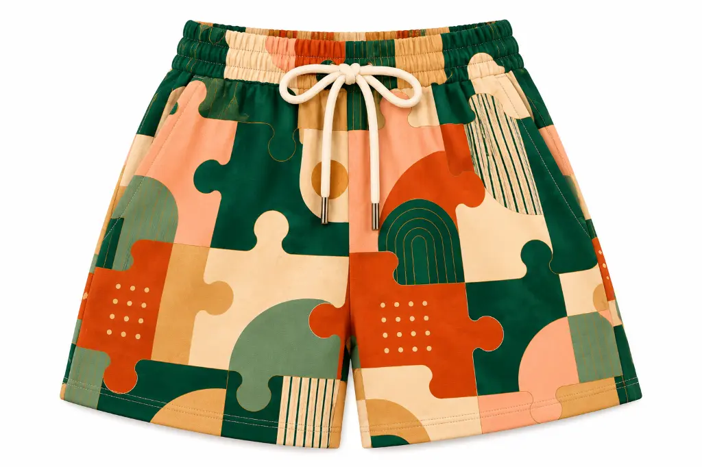 Geometric Puzzle Print Shorts.webp