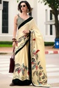 Cream Colored Satin Silk with Digital Print.