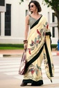 Cream Colored Satin Silk with Digital Print