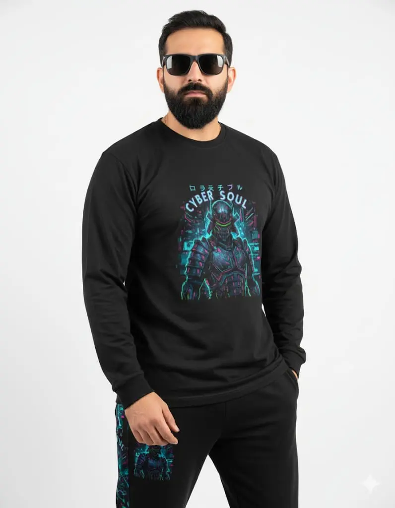 NEON GLITCH CYBER SENTINEL LONG SLEEVE T-SHIRT (XS, None)