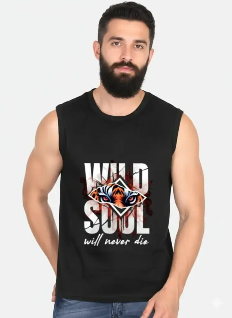 WILD SOUL UNLEASHED: MEN'S BLACK TIGER EYE SLEEVELESS SINGLET (XS, None)