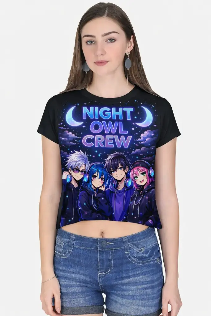 THE "MIDNIGHT GALAXY" ANIME CROP TEE: NIGHT OWL CREW EDITION (XS, None)