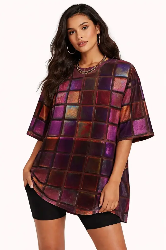 ✨ PRISM GRID OVERSIZED T-SHIRT ✨  (XS, None)
