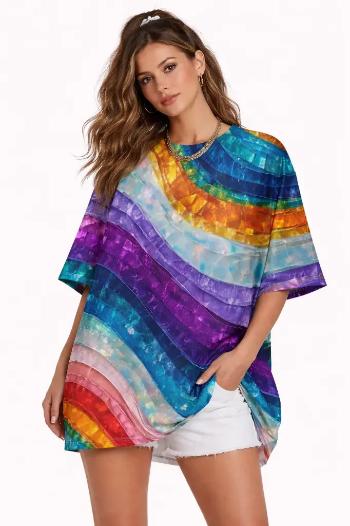 ✨ SPECTRUM WAVE OVERSIZED T-SHIRT ✨  (XS, None)