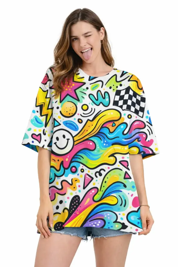 PLAYFUL DOODLE POP OVERSIZED T-SHIRT  (XS, None)