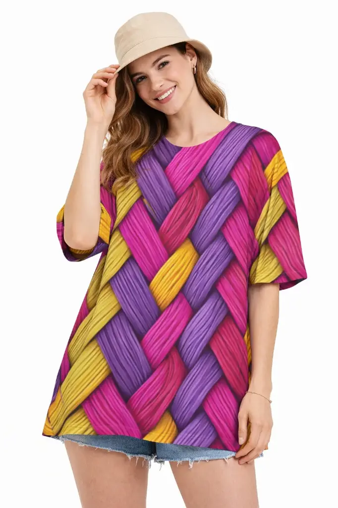 WOVEN COLOR BLOOM OVERSIZED T-SHIRT  (XS, None)