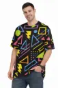 RETRO NEON GEOMETRIC PRINT OVERSIZED T-SHIRT 