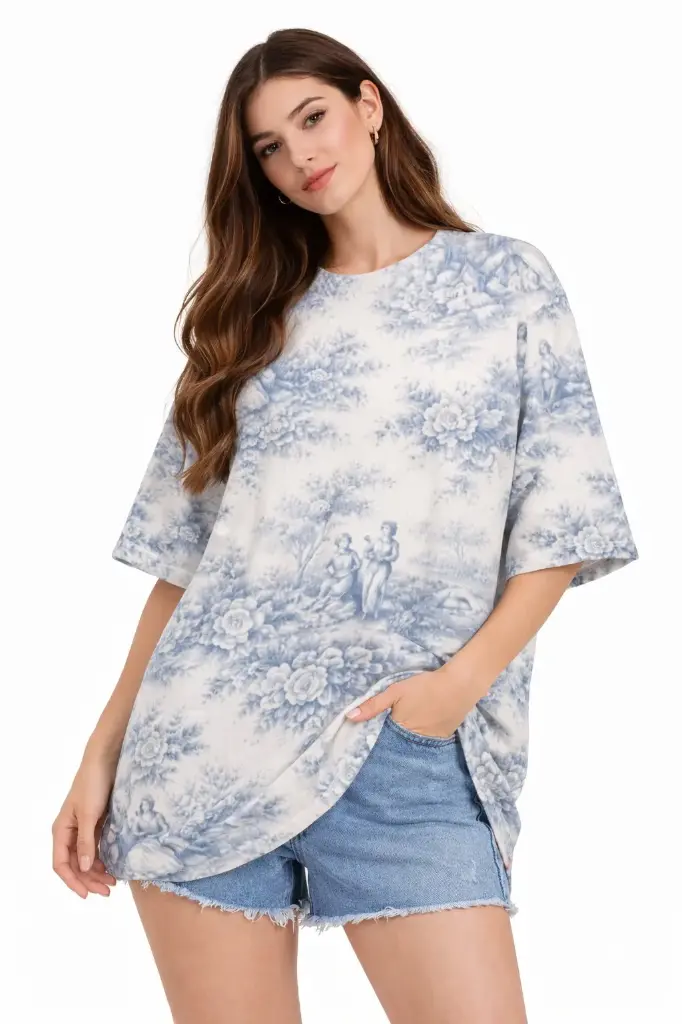 VINTAGE TOILE PRINT OVERSIZED T-SHIRT 
