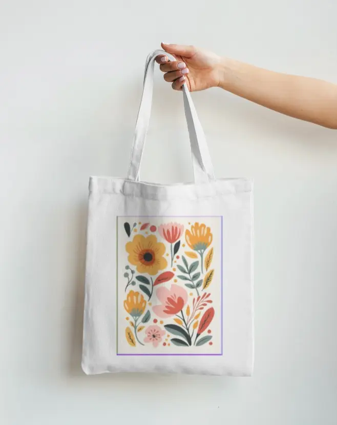 FLORAL ILLUSTRATION CANVAS TOTE BAG  (None)