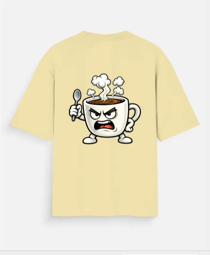 ANGRY COFFEE CUP CARTOON T-SHIRT 