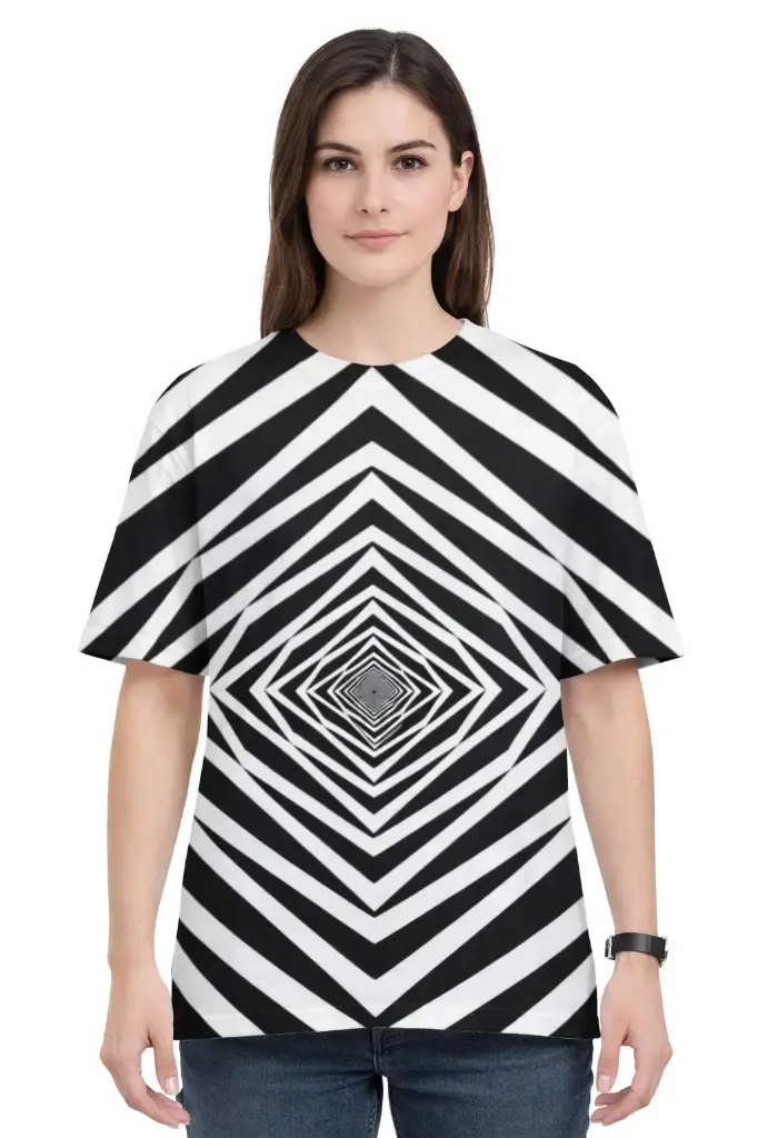 OPTICAL ILLUSION TUNNEL OVERSIZED T-SHIRT (XS, None)