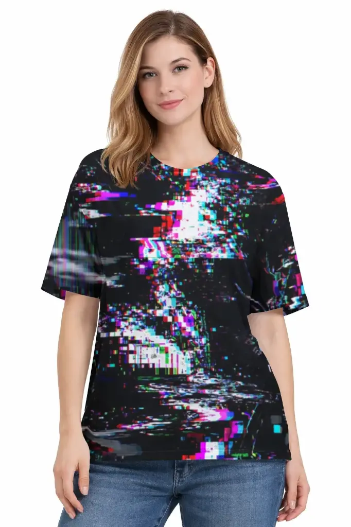 DIGITAL GLITCH CHAOS OVERSIZED T-SHIRT (XS, None)