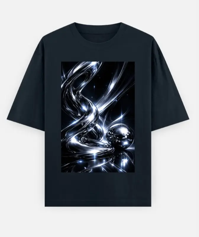 CHROME FLUX ABSTRACT OVERSIZED T-SHIRT (XS, None)