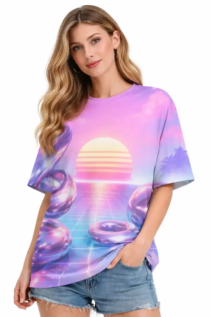 FULL PRINT NEON HORIZON OVERSIZED T-SHIRT  (XS, None)