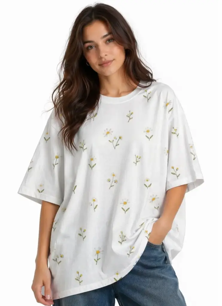 DAISY BLOOM OVERSIZED T-SHIRT  (XS, None)