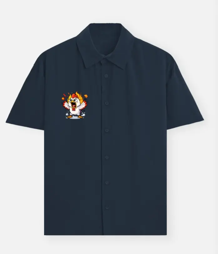  ANGRY CHICKEN CARTOON CASUAL SHIRT  (XS)