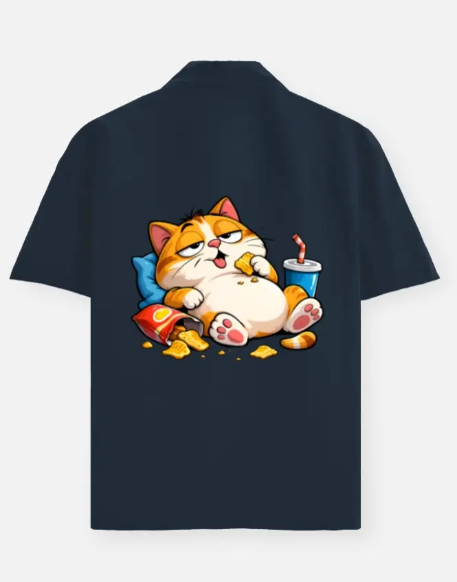 LAZY SNACK LOVER CAT GRAPHIC SHIRT  (XS)