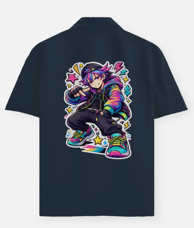 URBAN ANIME STREET GRAPHIC OVERSIZED SHIRT (XS)