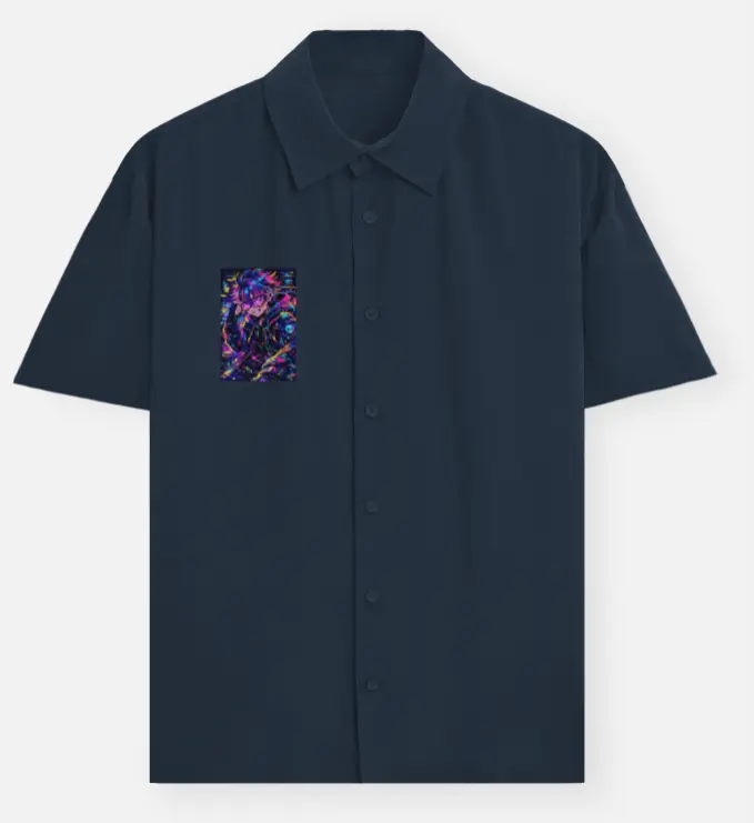 DARK NEON ANIME GRAPHIC POCKET SHIRT (XS)