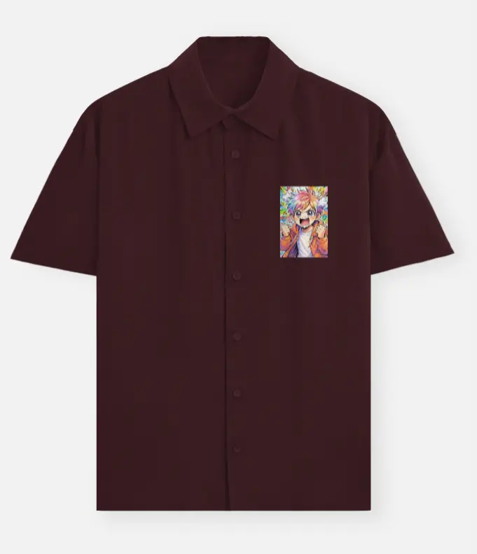 ENERGETIC ANIME EXPRESSION GRAPHIC POCKET SHIRT (XS)
