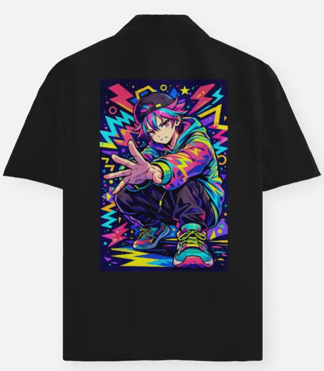 NEON STREET ANIME GRAPHIC OVERSIZED SHIRT (XS)