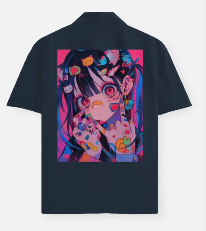 NEON ANIME POP ART GRAPHIC OVERSIZED SHIRT (XS)