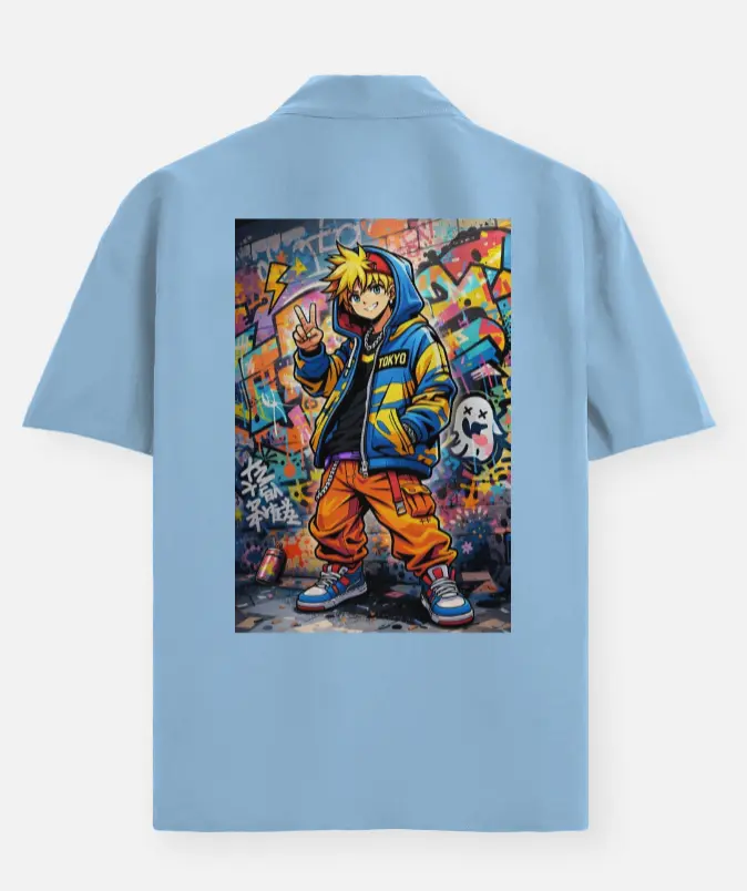 ANIME STREET ART GRAPHIC OVERSIZED SHIRT (XS)