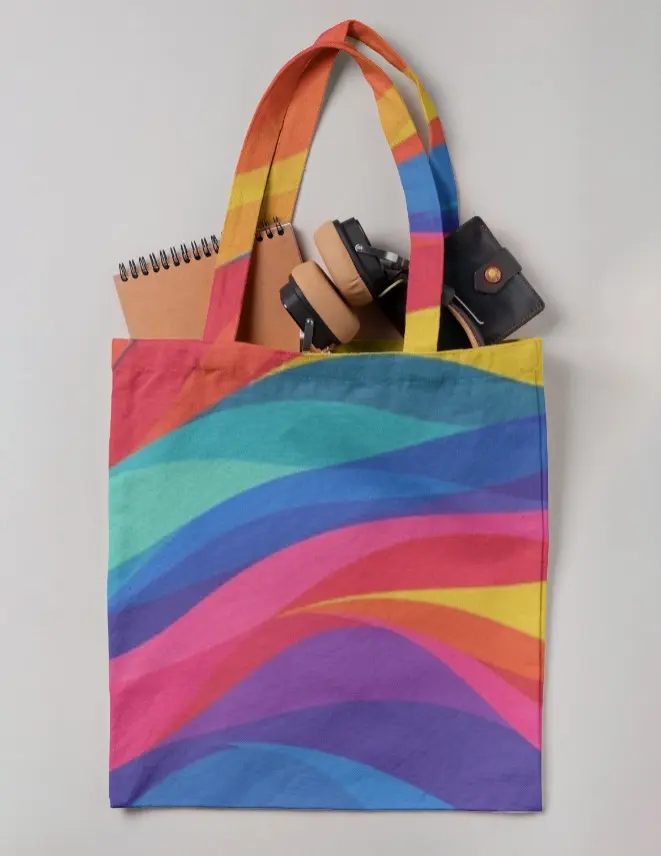 RAINBOW WAVE PRINT CANVAS TOTE BAG 