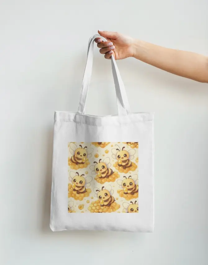 CUTE BEE PRINT CANVAS TOTE BAG 
