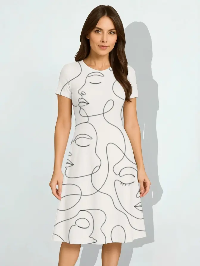 MINIMAL LINE ART A-LINE DRESS (XS)