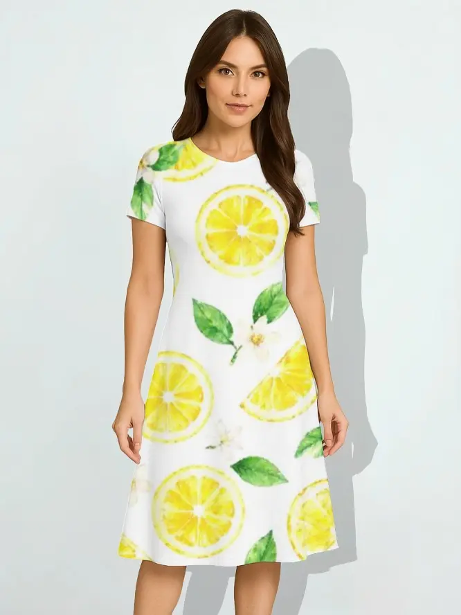 LEMON FRESH PRINT A-LINE DRESS (XS)
