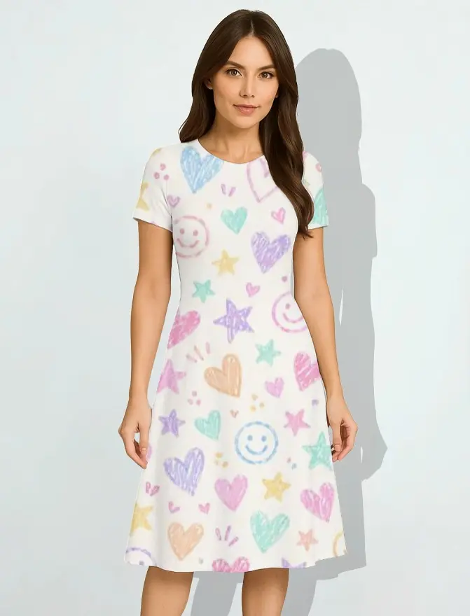 PLAYFUL DOODLE PRINT A-LINE DRESS (XS)