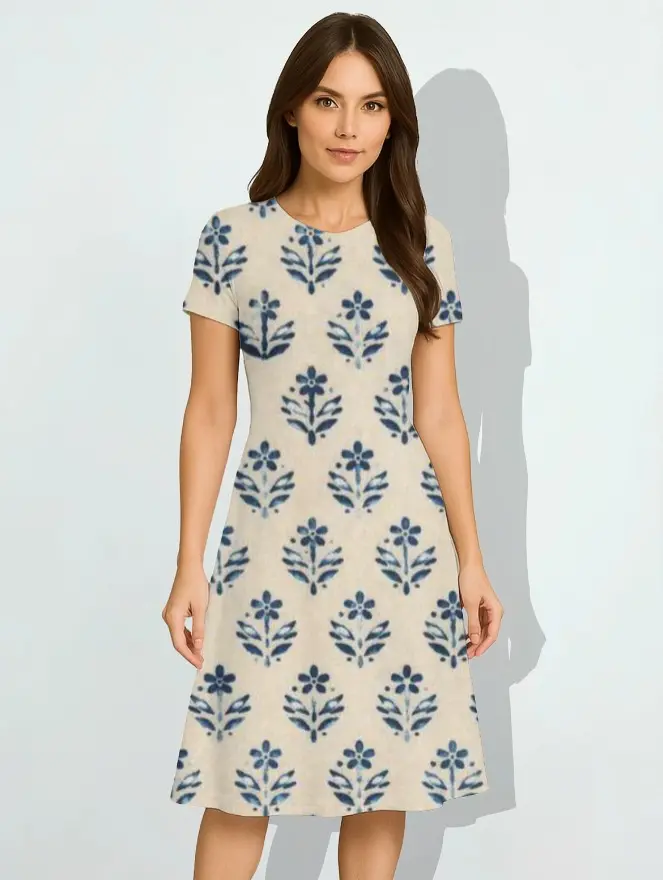 INDIGO HERITAGE PRINT A-LINE DRESS (XS)