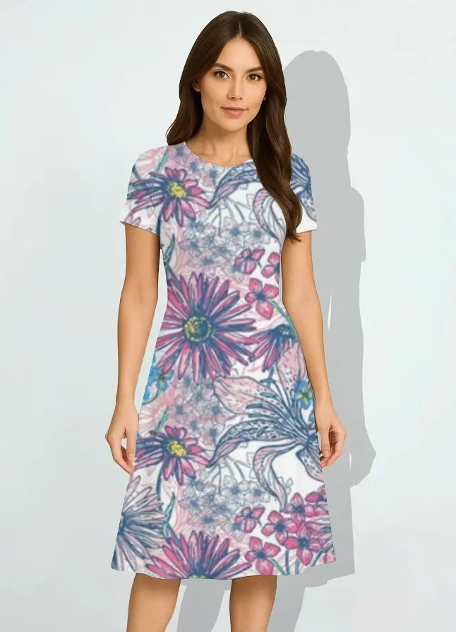 VIBRANT BLOOM PRINT A-LINE DRESS (XS)