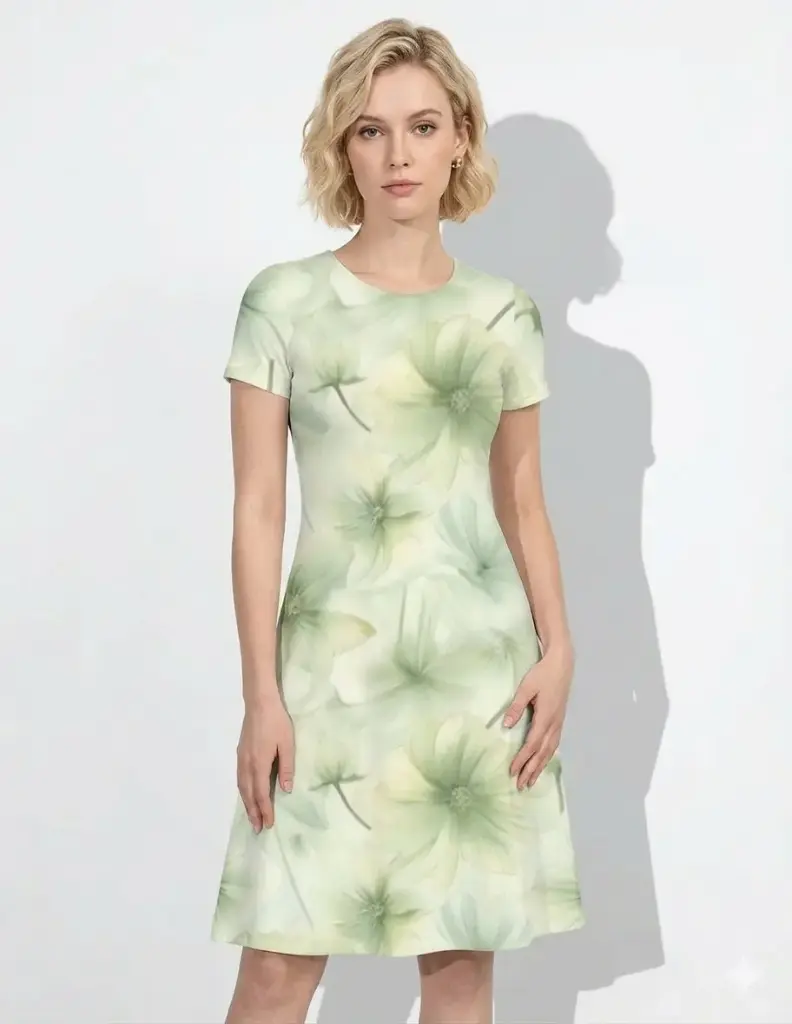 SOFT SAGE BLOOM A-LINE DRESS (XS)