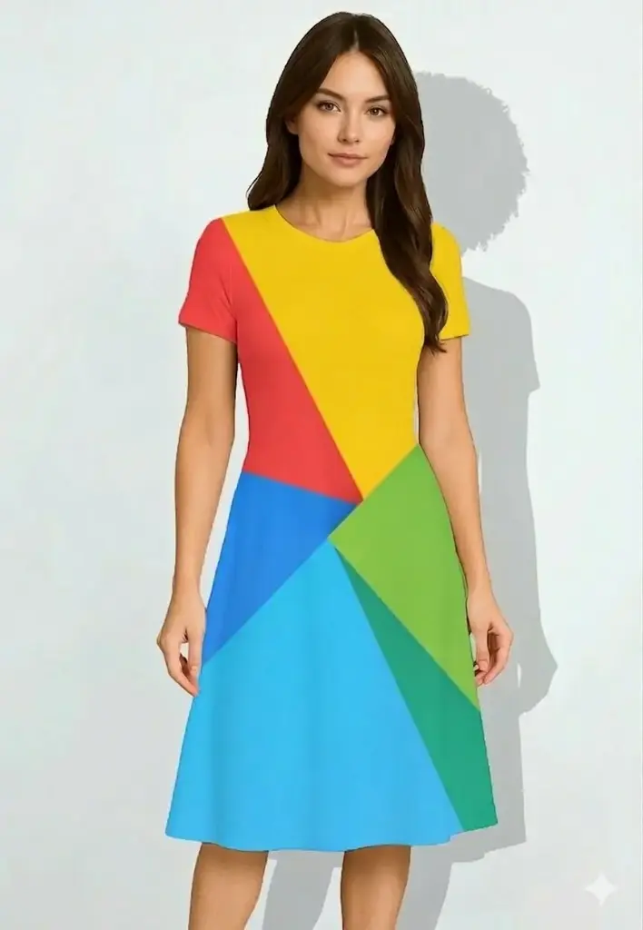 COLOR BLOCK SPECTRUM A-LINE DRESS (XS)