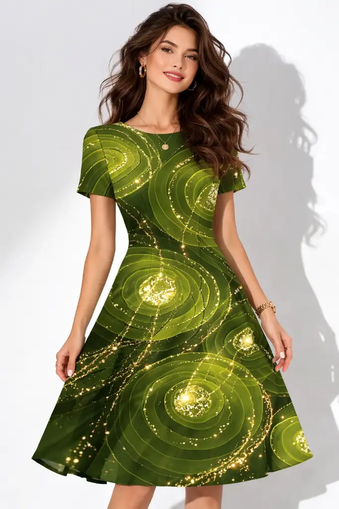 OLIVE ORBIT A-LINE DRESS (XS)