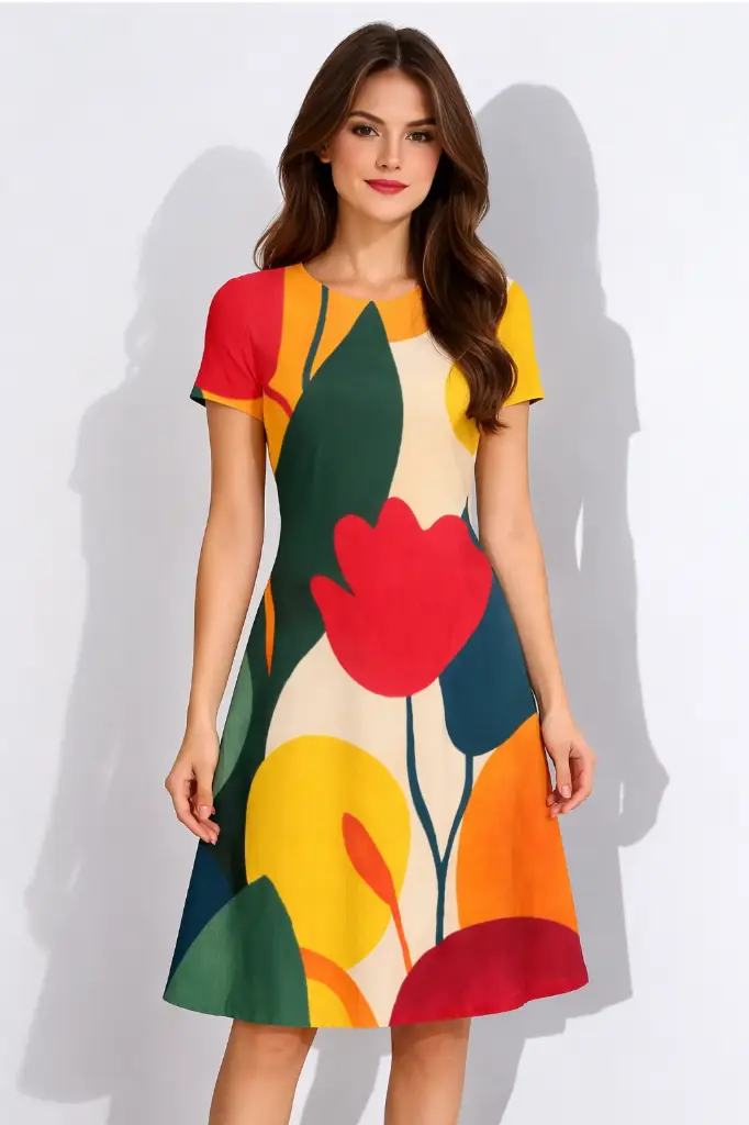 ABSTRACT FLORAL PRINT A-LINE DRESS (XS)
