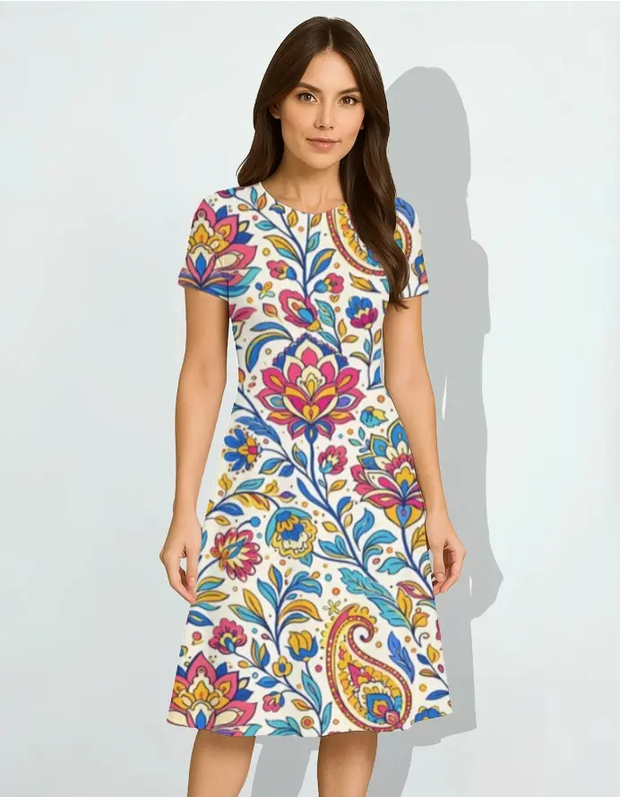 RADIANT PAISLEY BLOOM A-LINE DRESS  (XS)