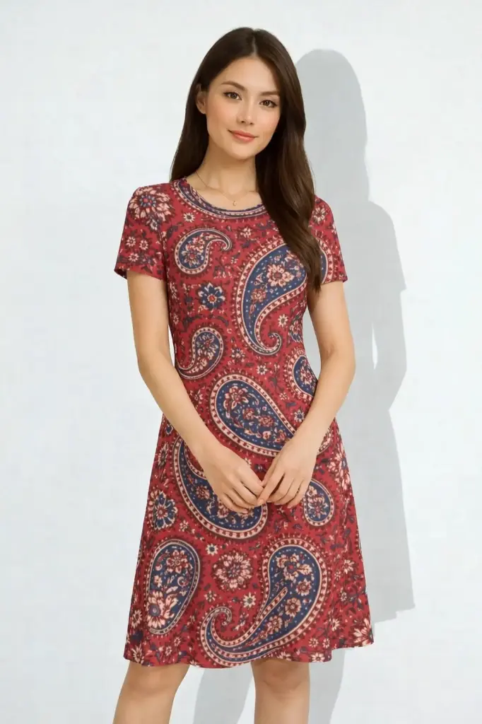CLASSIC PAISLEY PRINT A-LINE DRESS  (XS)