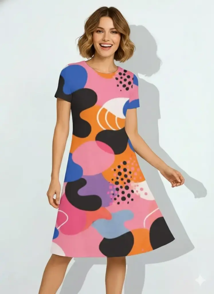 ABSTRACT POP ART COLORBLOCK FIT & FLARE DRESS  (XS)