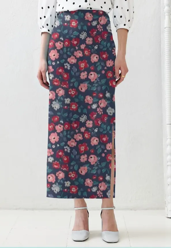CLASSIC FLORAL PRINT HIGH-WAIST MIDI SKIRT  (XS)