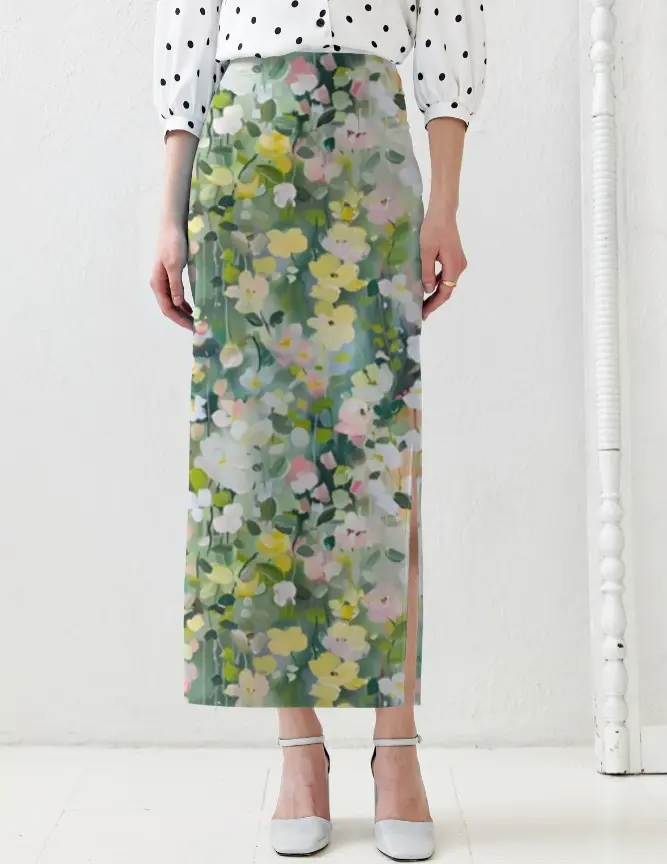 GARDEN BLOOM PRINT HIGH-WAIST MIDI SKIRT  (XS)
