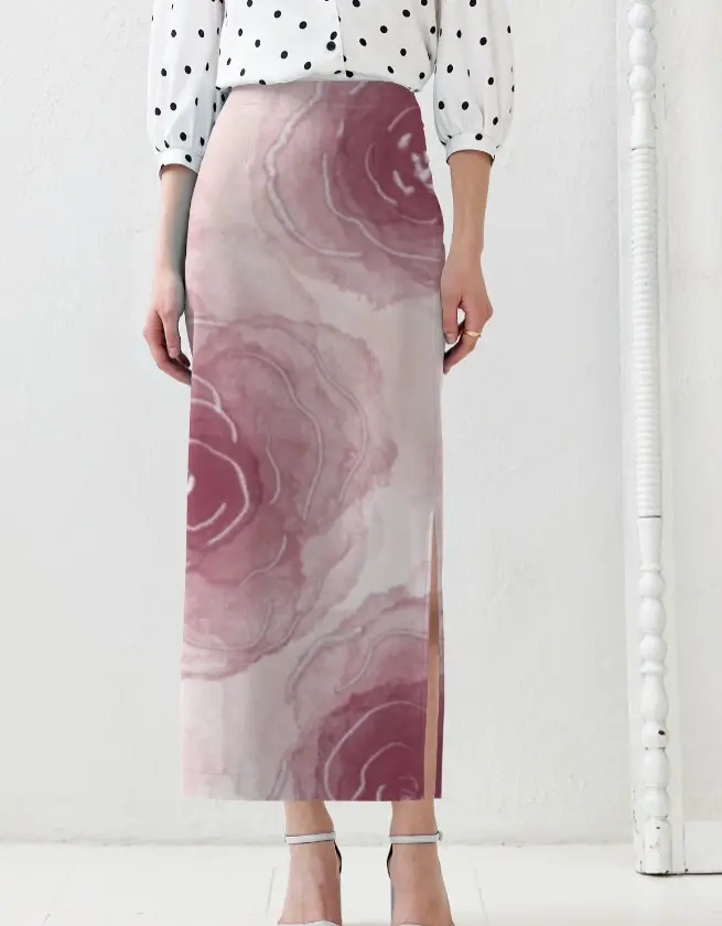 THE ROSÉ WATERCOLOR COLUMN SKIRT (XS)