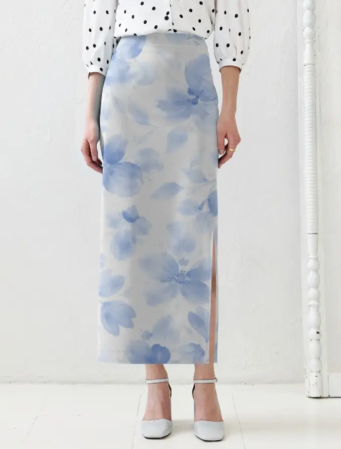 THE AZURE BLOOM COLUMN SKIRT (XS)